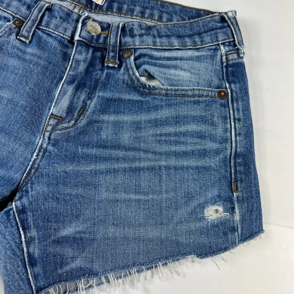 Madewell Jean Shorts Women's 24 Slim Boy Blue Fade Whiskers Cut Off Denim Jorts